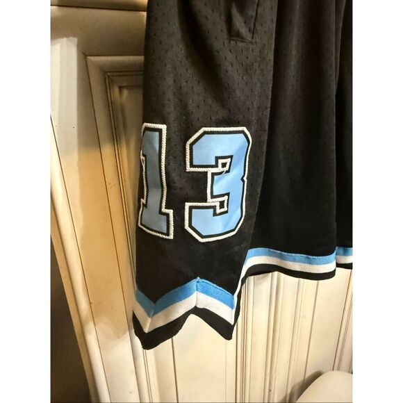 Men's Striped Trim #13 Mesh Perforated Sports Basketball Shorts Black Blue Small - Picture 5 of 11